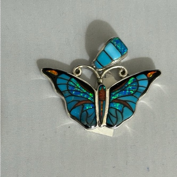 Sterling Silver & Gemstone Butterfly Pendant - Picture 3 of 6